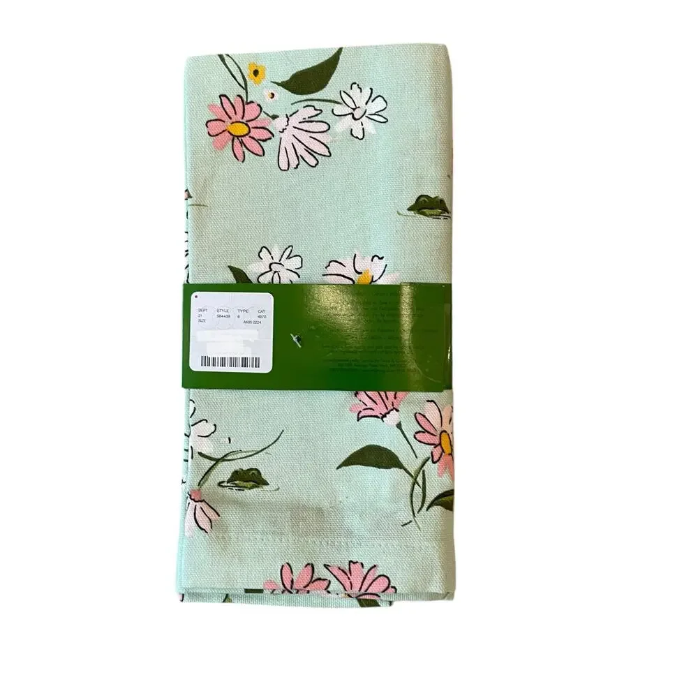 NEW Kate Spade Spring Floral Cotton Cloth Napkins Mint Green & Pink Set of 4